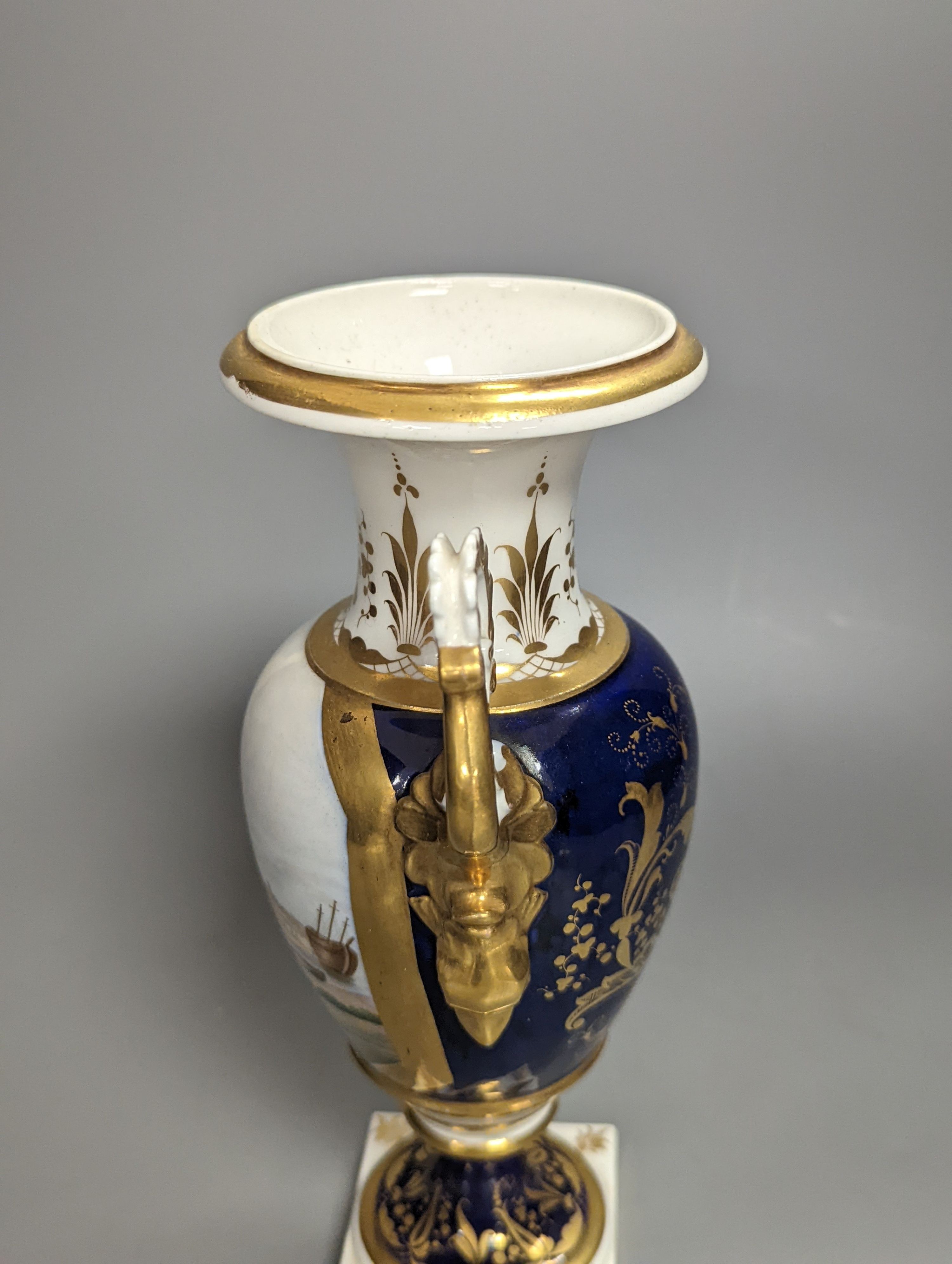 A Grainger Lee & Co. vase, painted with a view of Bristol Harbour and a sailing ship, c.1814-39, titled Bristol and Grainer in red script, height 23cm